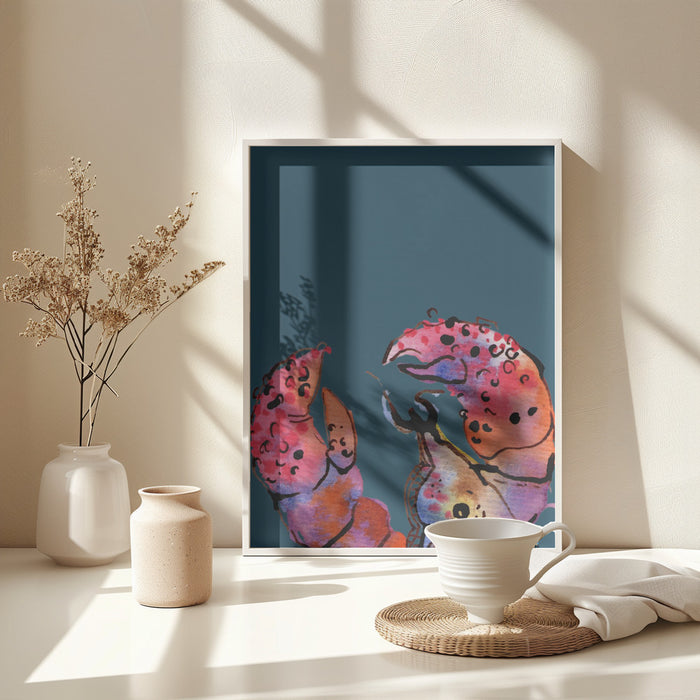 Lobster On Dark Blue Framed Art Wall Decor