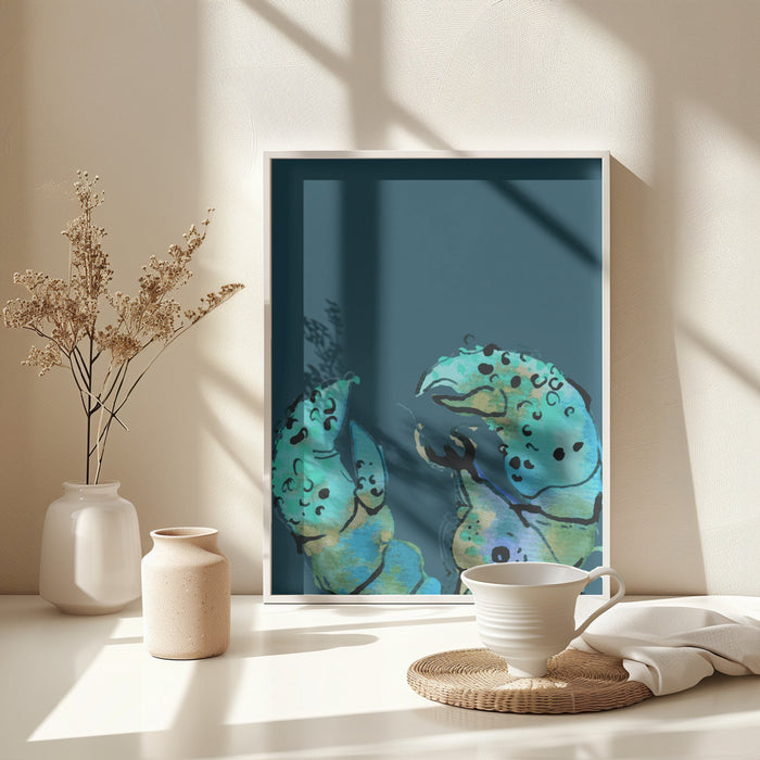 Azure Lobster On Dark Blue Framed Art Wall Decor