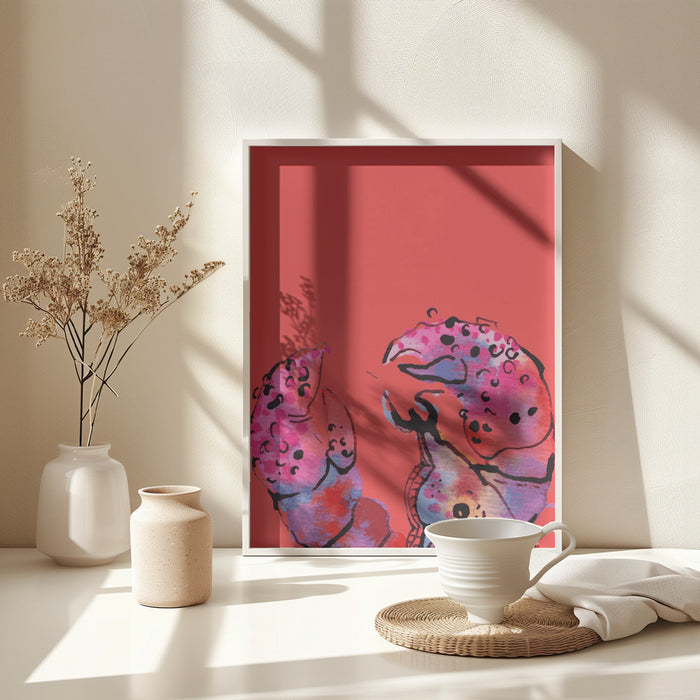 Rainbow Lobster On Red Framed Art Wall Decor