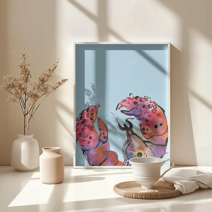 Lobster On Blue Framed Art Wall Decor