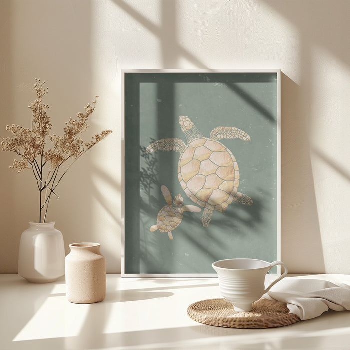 Gold Sage Green Turtles Framed Art Wall Decor