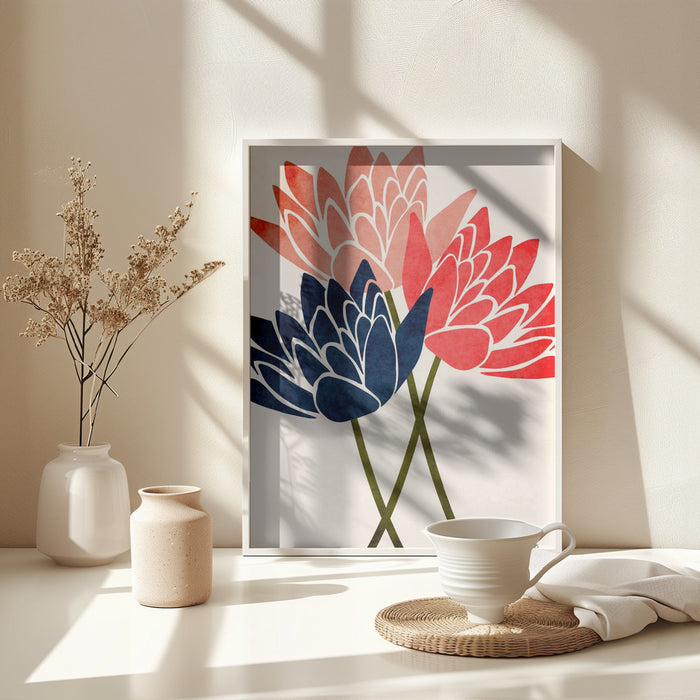 Three Dancing Blossoms Framed Art Modern Wall Decor