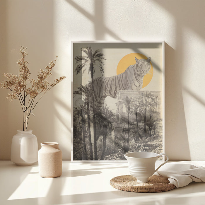 Giant Tiger In Ruins Framed Art Modern Wall Decor