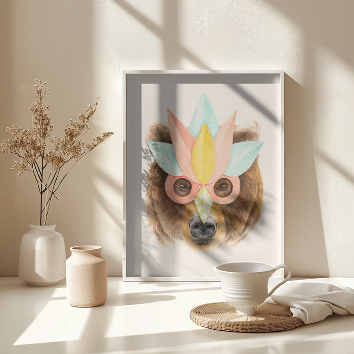 Bear Paper Mask Framed Art Wall Decor