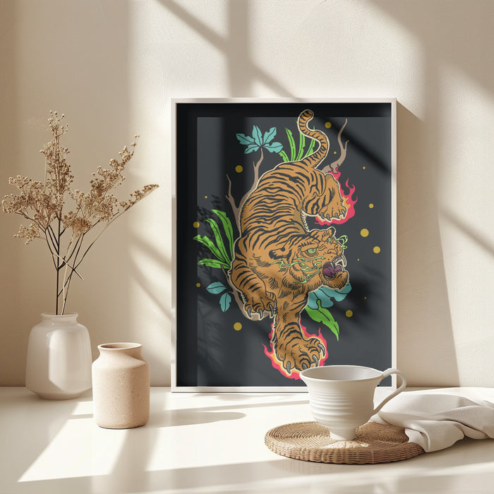 Classic Tiger Tattoo Framed Art Modern Wall Decor