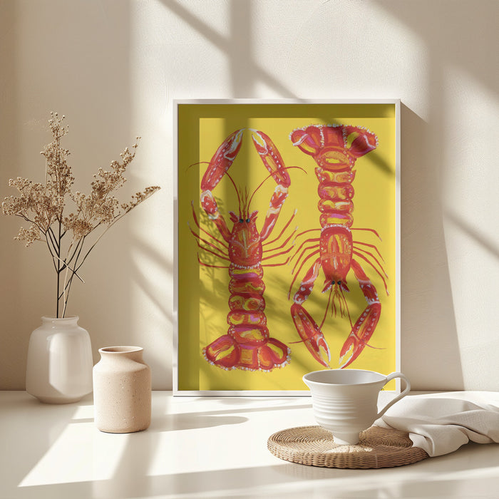 Langoustines On Yellow Framed Art Wall Decor