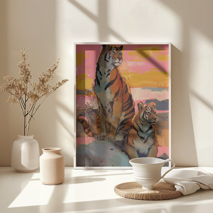 Tigers At Sunset Framed Art Wall Decor