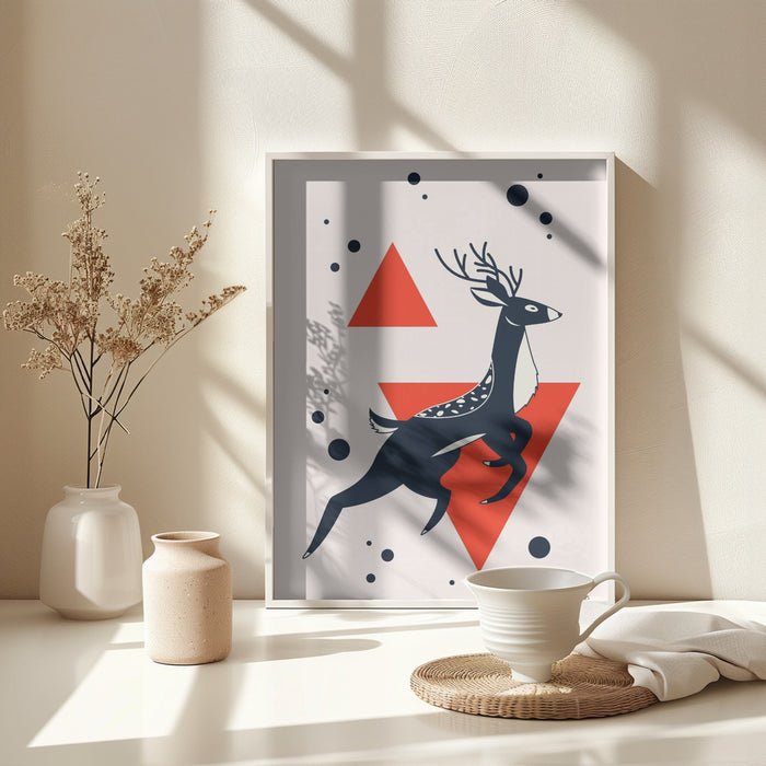 Abstract Deer Red Framed Art Modern Wall Decor