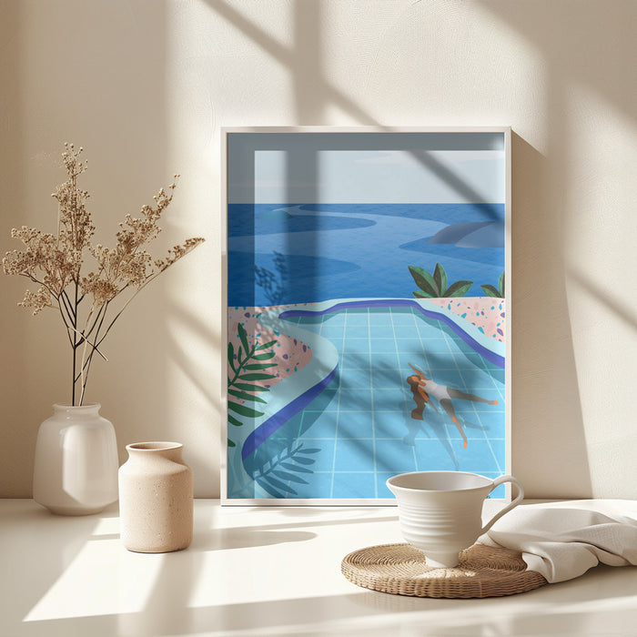 Girl in Pool Framed Art Modern Wall Decor