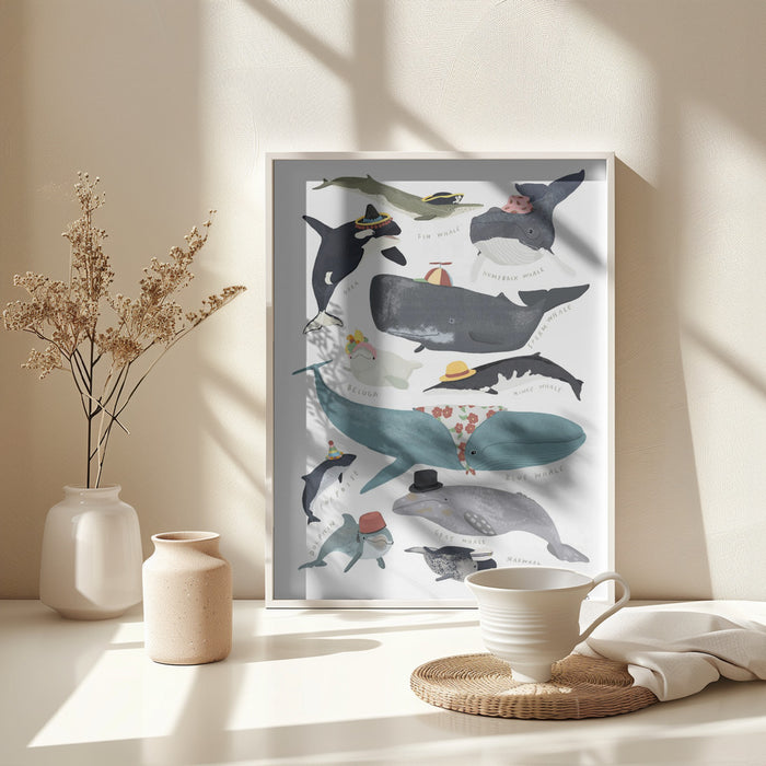 Whales In Hats Framed Art Wall Decor