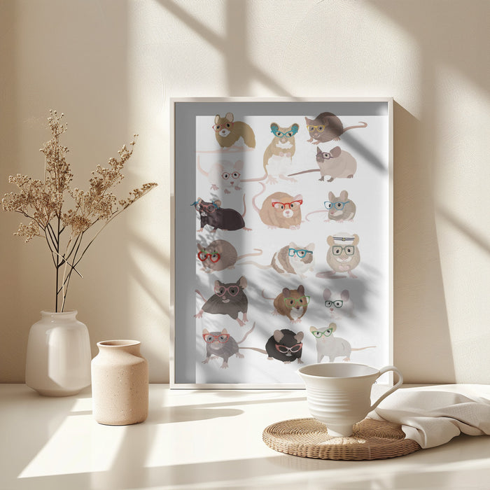 Mice In Glasses Framed Art Wall Decor