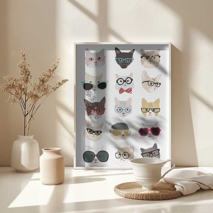 Cats With Glasses Framed Art Wall Decor