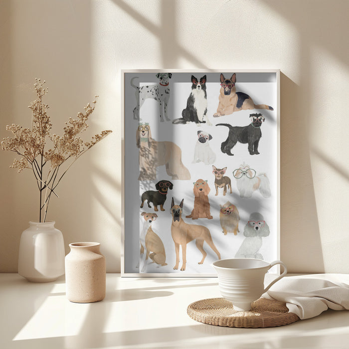 Dogs in glasses Print Framed Art Modern Wall Decor