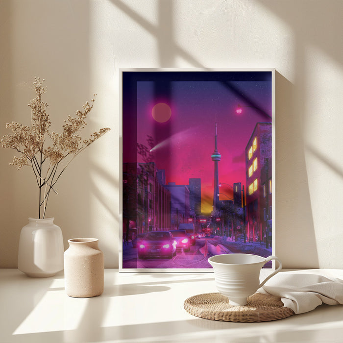 Neon City Framed Art Modern Wall Decor