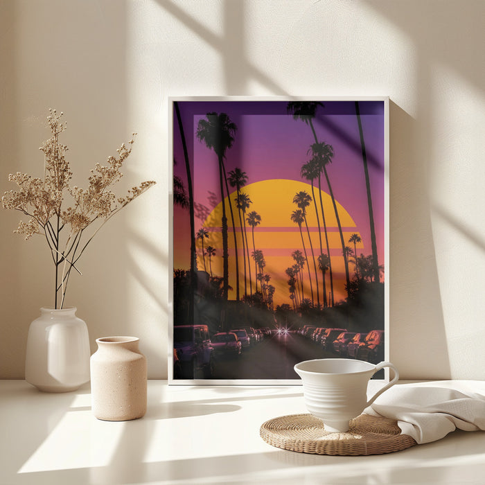 Retro Sunset Framed Art Modern Wall Decor