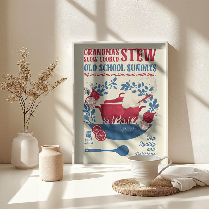 Grandmas Stew kitchen print Framed Art Wall Decor