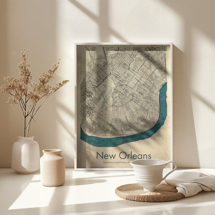 New Orleans map Framed Art Wall Decor