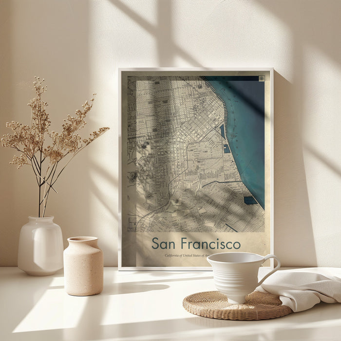 San Francisco retro map Framed Art Wall Decor