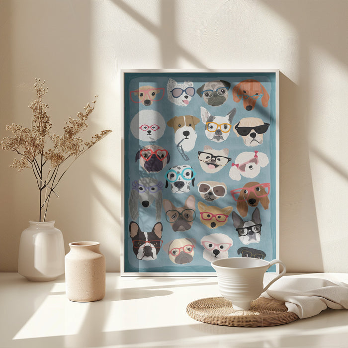 Puzzle Dogs In Glasses Framed Art Wall Decor