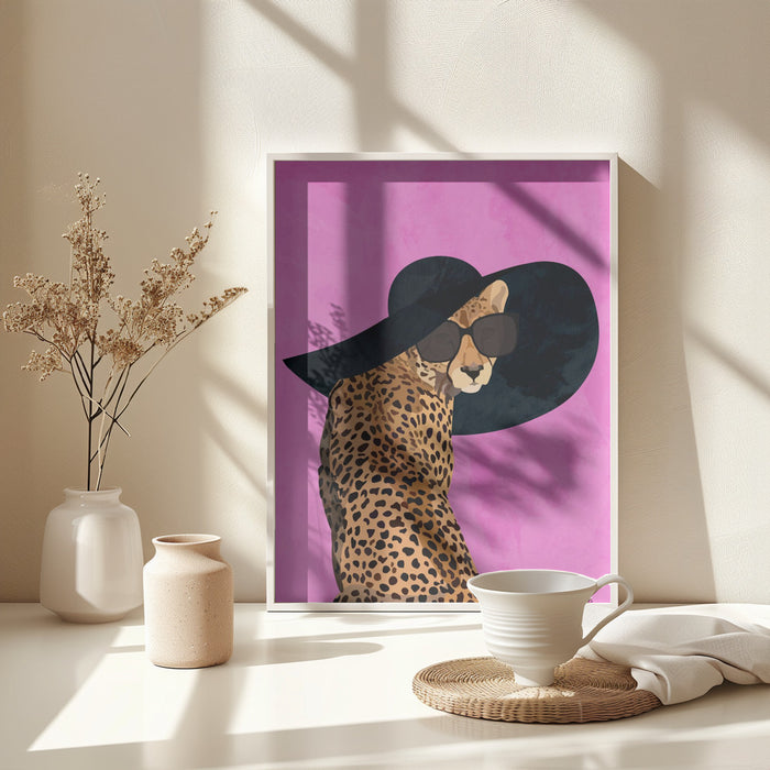 Cheetah Hat Pink Framed Art Wall Decor