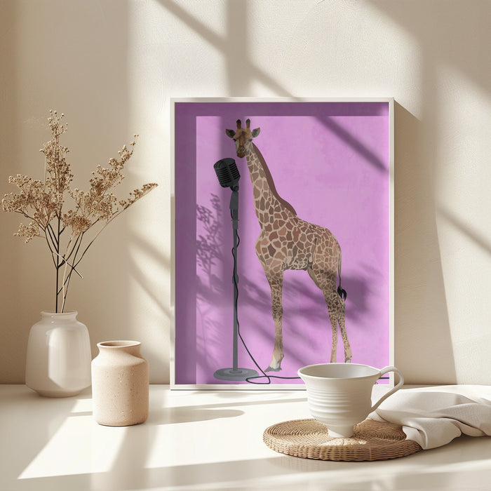 Giraffe Microphone Pink 01 Framed Art Wall Decor