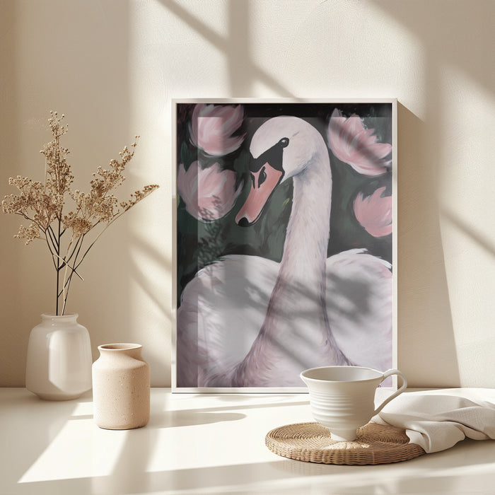 Swan In The Pond Framed Art Modern Wall Decor