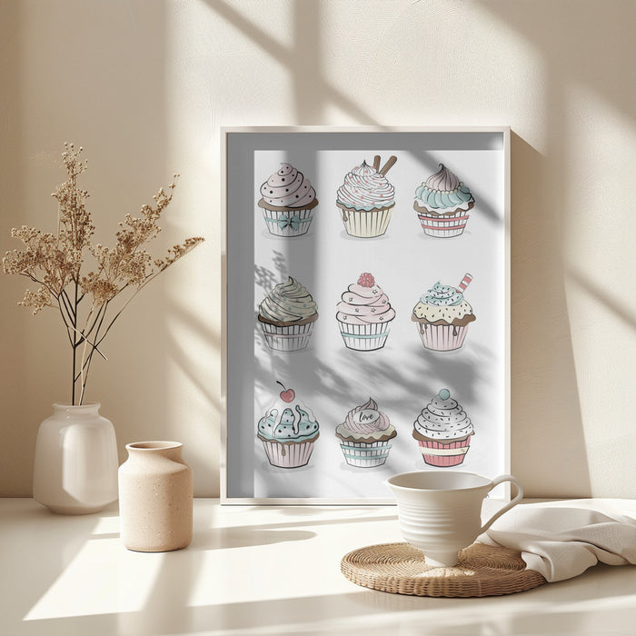 Cupcakes Framed Art Modern Wall Decor