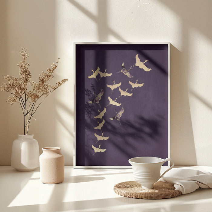 Purple Flying Cranes Framed Art Wall Decor