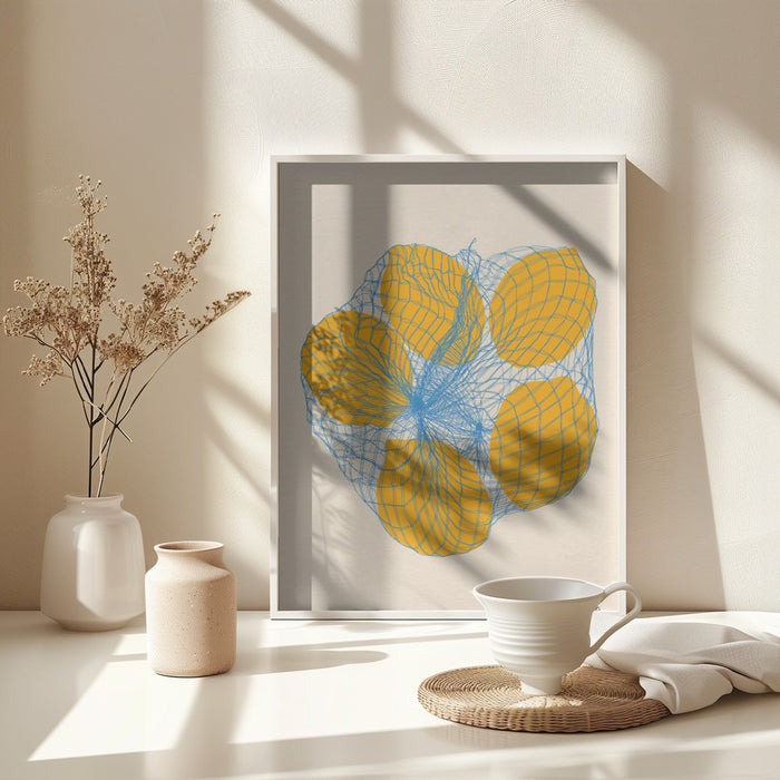 Five Lemons In a Net Bag Framed Art Wall Decor