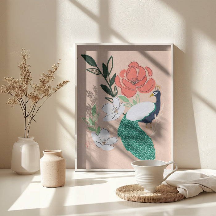 Peacock and Florals Erum Khalili Framed Art Wall Decor