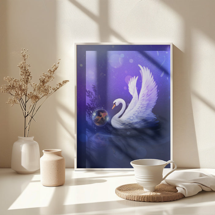 Dark Purle Swan Framed Art Wall Decor