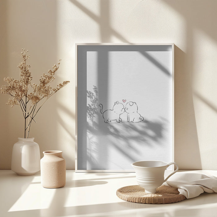 Cat and Dog In Love Framed Art Wall Decor