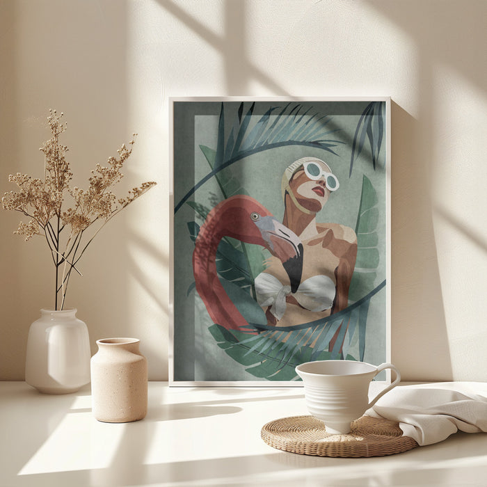 Flamingo Lady Framed Art Wall Decor