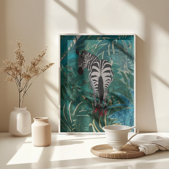 Zebra wearing heels in the jungle Framed Art Modern Wall Decor