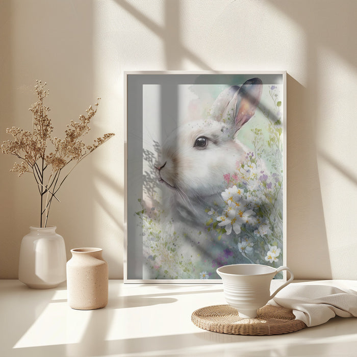 Rabbit and Flowers 1 Framed Art Wall Decor