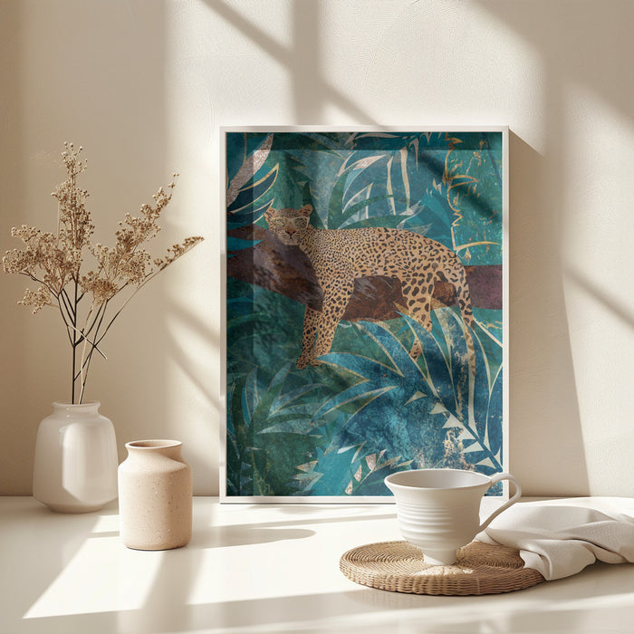 Lazy Leopard in the jungle Framed Art Modern Wall Decor