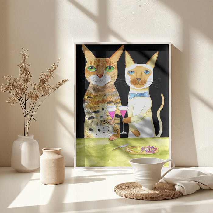 Cats Drinking Best Friends Framed Art Wall Decor