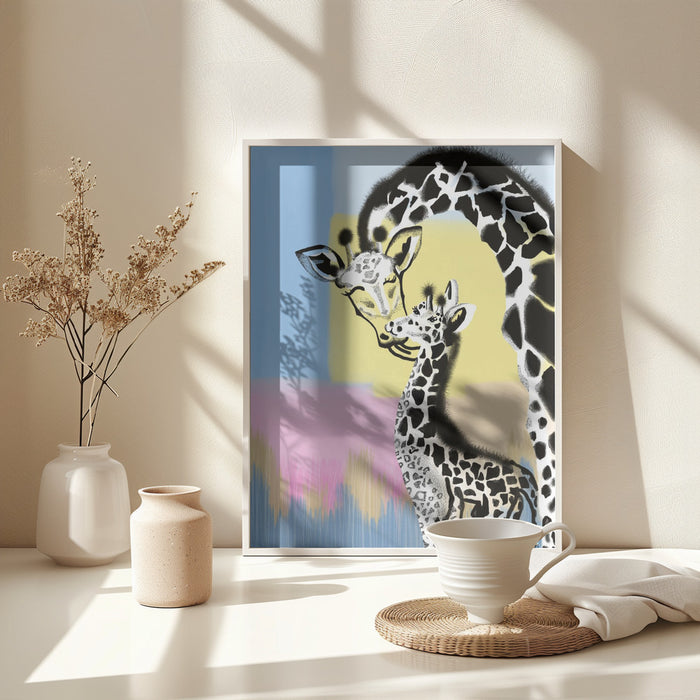 Mama giraffe and baby Framed Art Wall Decor