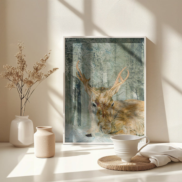 Reindeer In the Forest Framed Art Modern Wall Decor