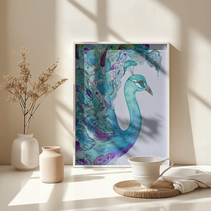 Emerald Peacock Framed Art Modern Wall Decor