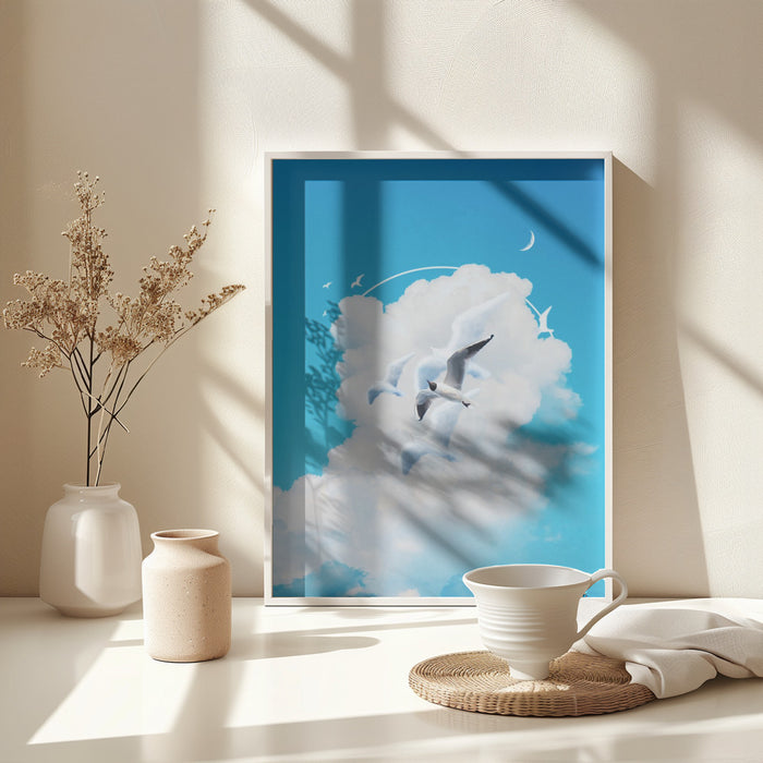 Fly Free Birds Cloud Framed Art Modern Wall Decor