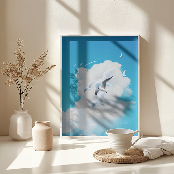 Fly Free Birds Cloud Framed Art Modern Wall Decor