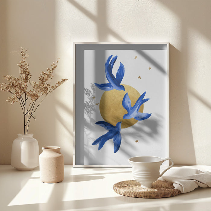 Blue Birds Framed Art Wall Decor