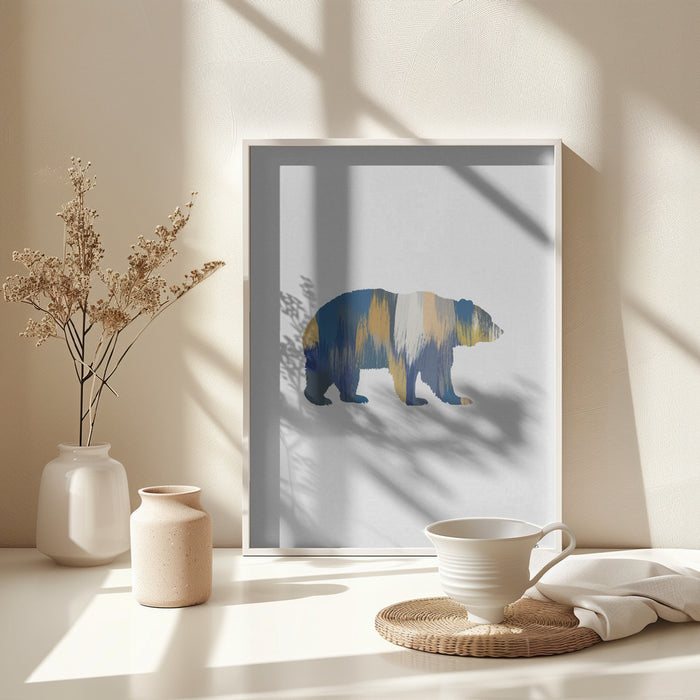 Bear Blue & Yellow Framed Art Modern Wall Decor