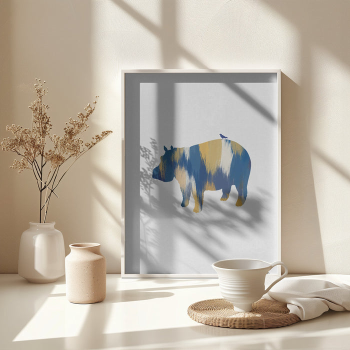 Blue & Yellow Hippo Framed Art Wall Decor