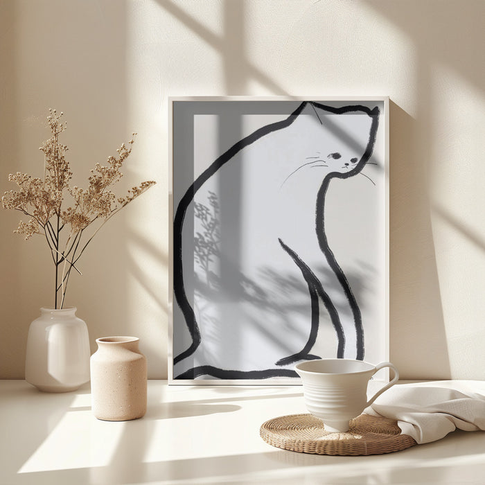 White cat Framed Art Wall Decor