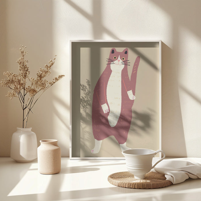 Brown and white cat Framed Art Modern Wall Decor