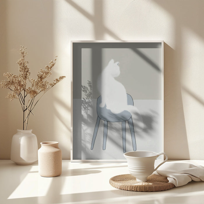 White feline Framed Art Wall Decor