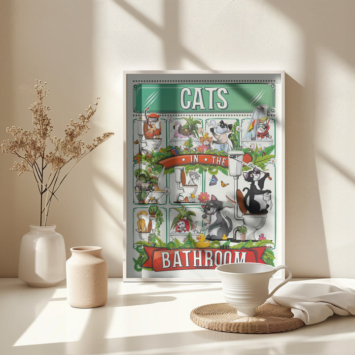 Cats In the Bathroom Framed Art Wall Decor