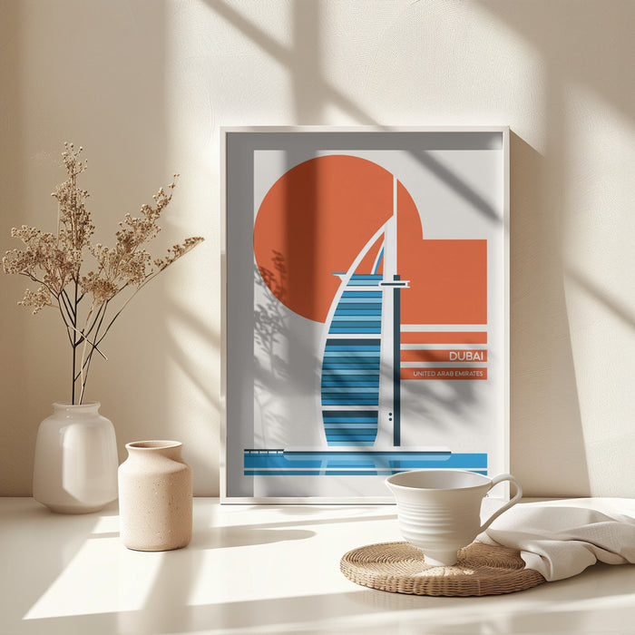 Dubai Burj Al Arab Minimalist Retro Travel Print Framed Art Wall Decor